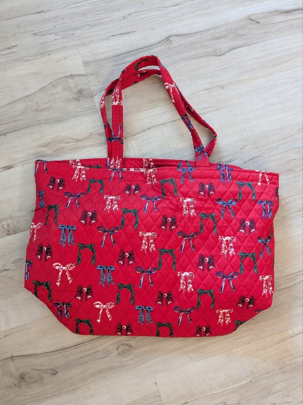 Vera Bradley Red Quilted Tote with Multicolor Bow Print
